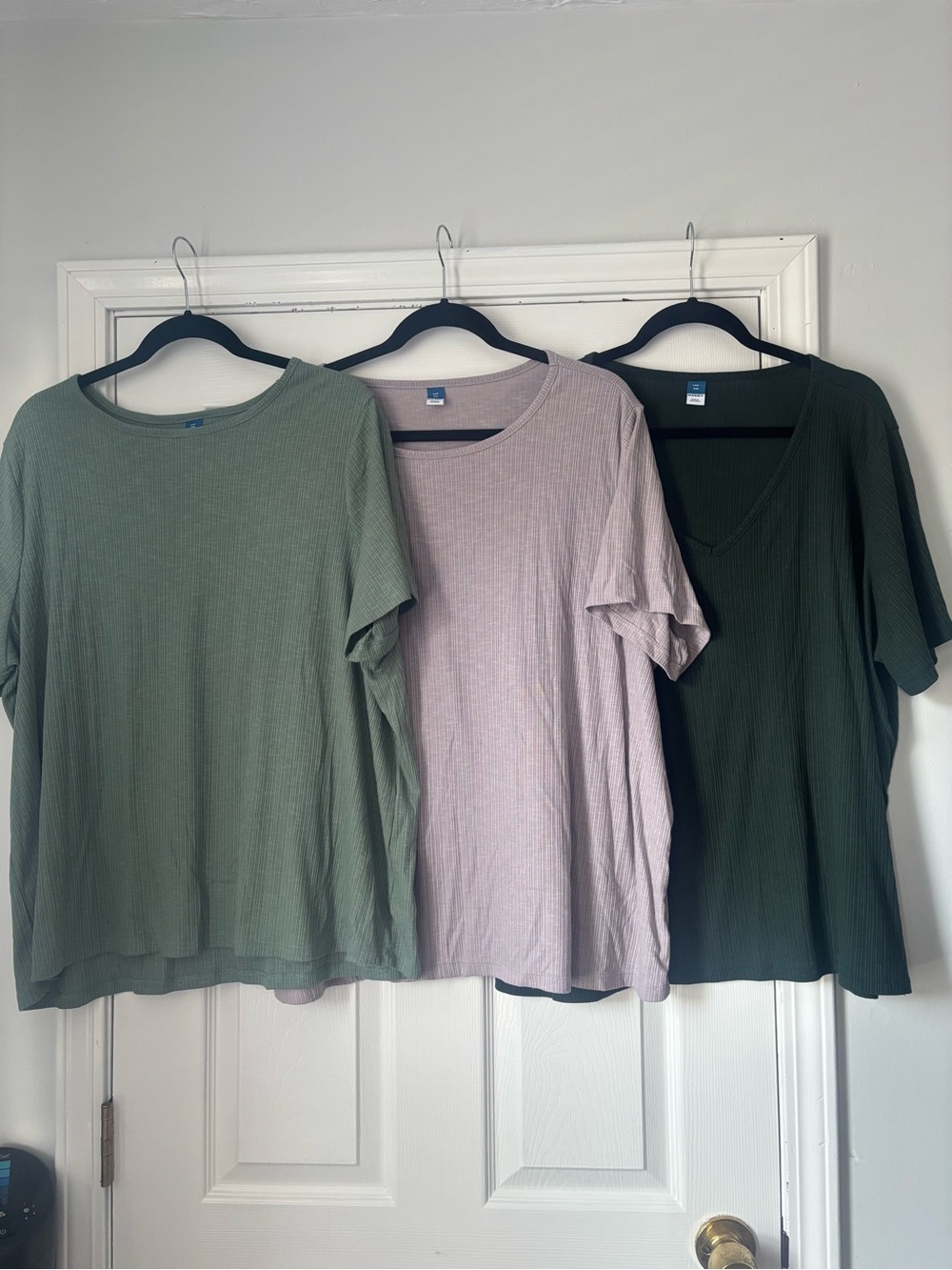 Old Navy Ribbed Short-Sleeve Tee Trio - Olive, Mauve, Forest Green